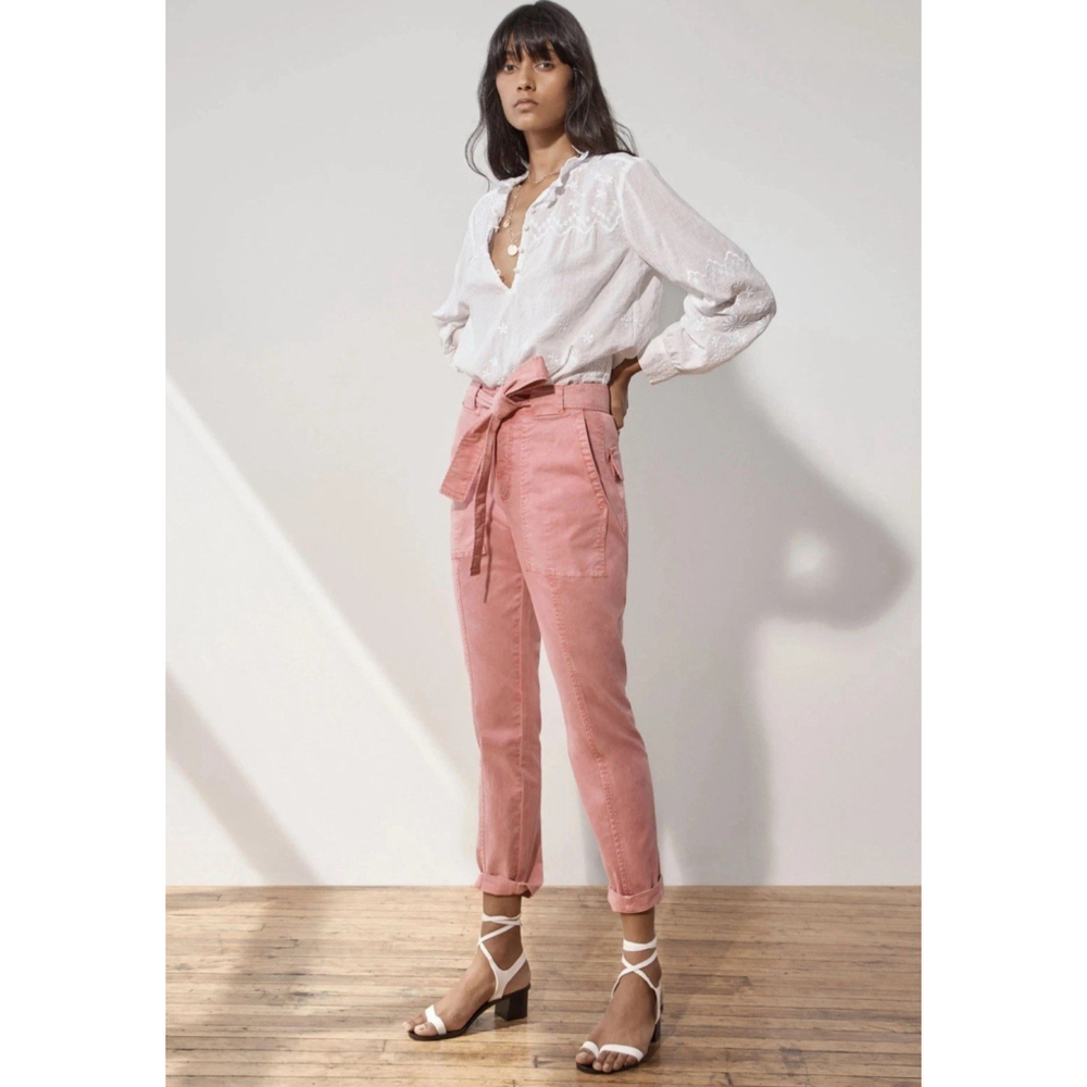 Rebecca Taylor La Vie Patrice Utility Twill Pants 27 Pink Belted Office Preppy